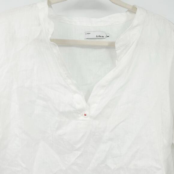 By the Sea Womens Beachy Coastal Lagenlook 100% Linen Long Sleeve Blouse Size L - Picture 3 of 6